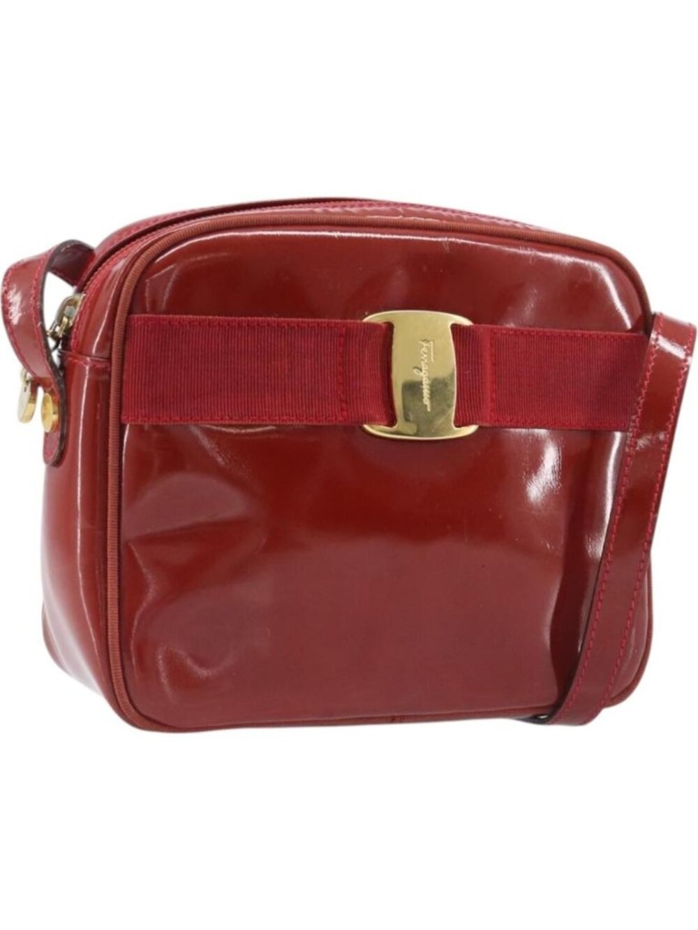 Salvatore Ferragamo Vala Shoulder Bag Patent leather Red Gold